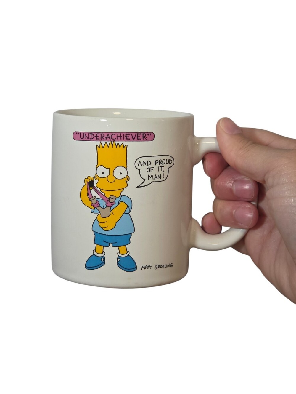 Vintage 1990 Bart Simpson "Underachiever" 12oz Ceramic Coffee Mug